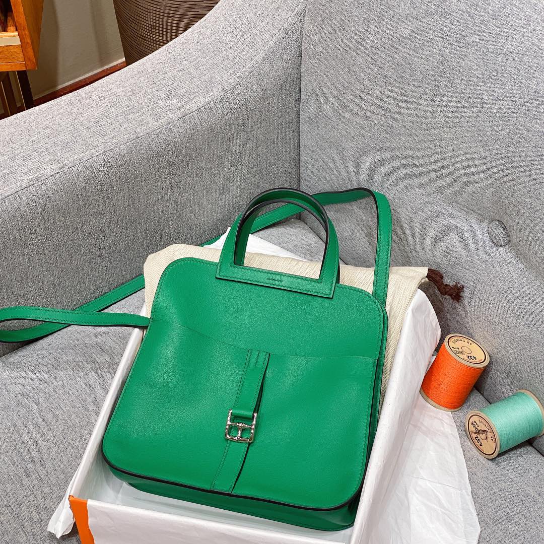 Hermes Mini Halzan 22 Handbag Shoulder Bag In Green Swift Leather